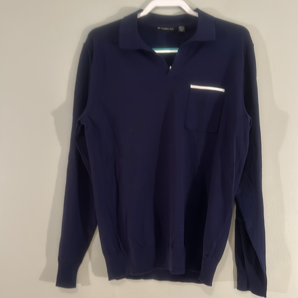 NWT navy en Thread light collared v neck sweater size large